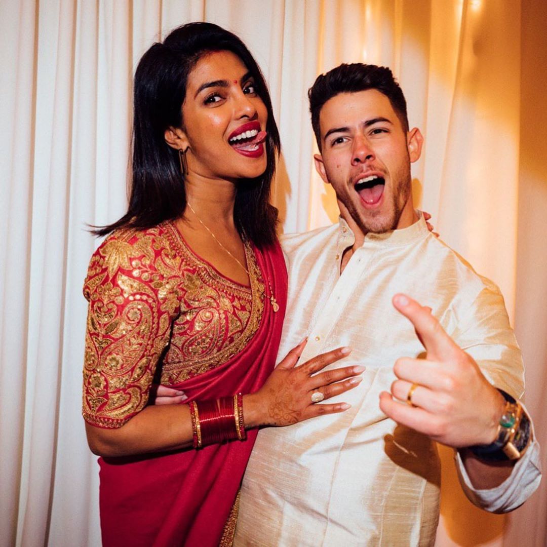 Bollywood Actress Priyanka Chopra with her Husband Nick Jonas Celebrating Karwa Chauth