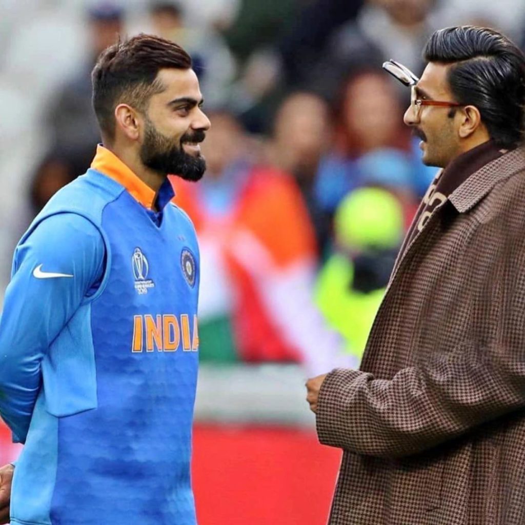 ranbeer singh with indian cricketer virat kohli at the grounds