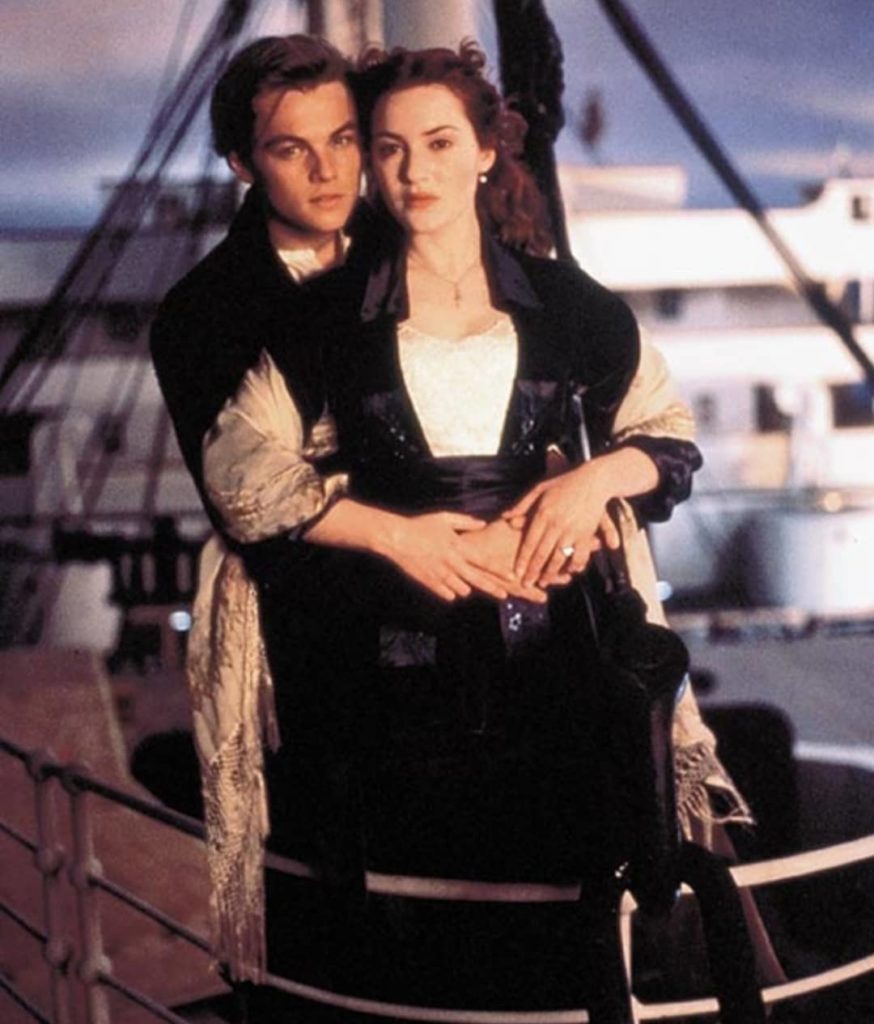 Leonardo DiCaprio with Kate Winslet in the epic romance Titanic