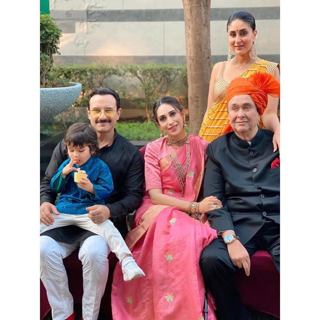 kareena kapoor khan with son taimoor , husband saif ali khan , sister karishma kapoor & father randheer kapoor